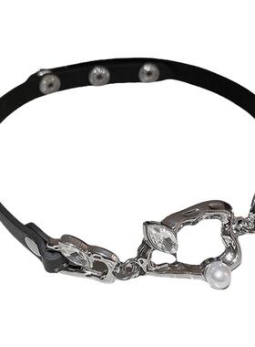 不规则水滴珍珠皮革项圈