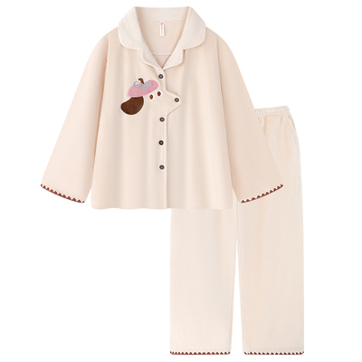 可爱卡通小狗海岛绒睡衣女家居服