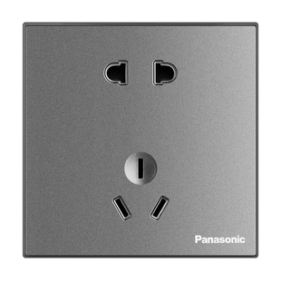 松下插座面板悦宸灰色86家用带LED指示灯3孔16A电源开关插座面板