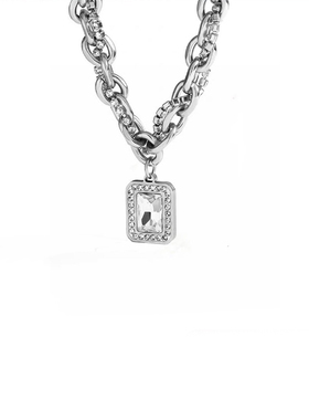 钛钢潮牌男士方形坠项链