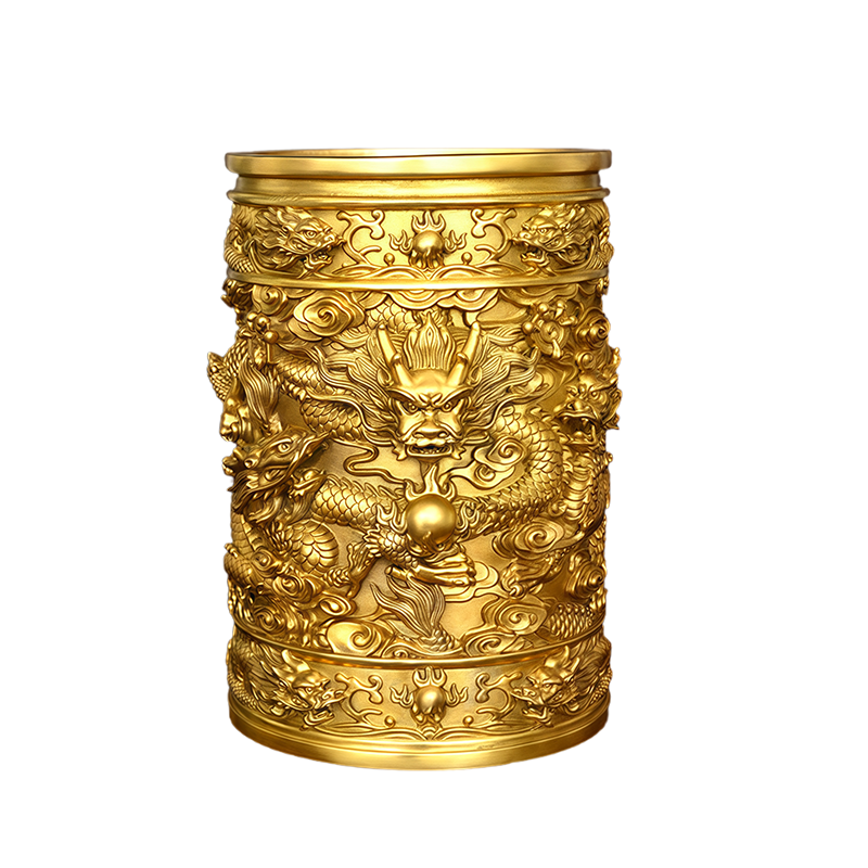 铜插香桶九龙香筒摆件装香工艺品大号寺庙佛堂财神爷供佛装饰送礼