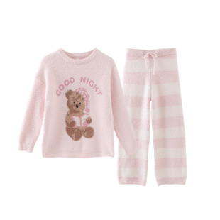 紫色花语半边绒睡衣女款2025新款高级感冬加厚可外穿可爱家居服女