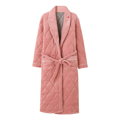 帕兰朵超厚睡袍女冬季三层夹棉加厚珊瑚绒睡衣保暖浴袍棉袄家居服