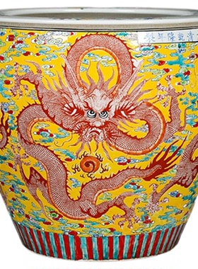 手绘仿古龙纹陶瓷书画缸