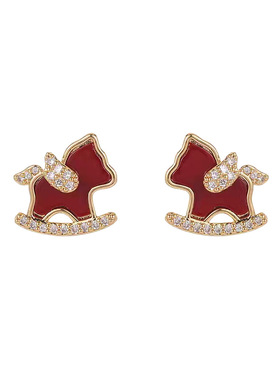 UeedU红色马年小马项链耳钉套装