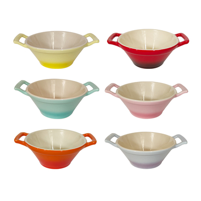 渐变色拉面碗酷彩陶瓷双耳碗家用