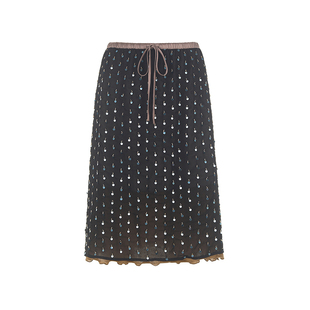 wana try钉珠亮片黑色直筒半身裙2025秋季新款温柔优雅女款半裙