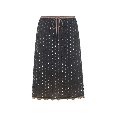 wanatry钉珠亮片黑色直筒半身裙