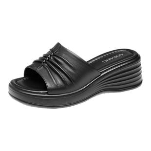 奥康 女鞋夏季拖鞋厚底小坡跟增高外穿散步一字拖休闲凉拖