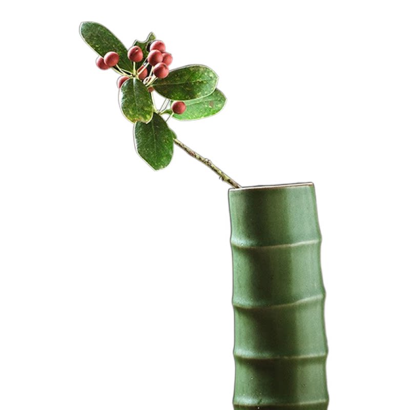 绿色仿竹子花瓶花陶瓷样板房花器