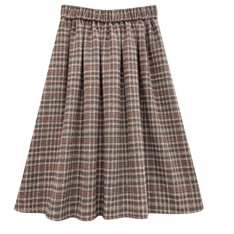 复古风格子毛呢中裙半身裙