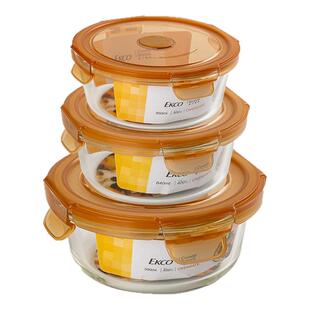 康宁圆形保鲜盒食品级玻璃饭盒微波炉加热专用便当上班族带饭餐盒