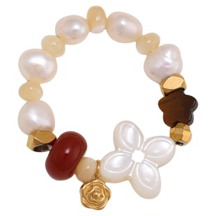 LARAINE YIN小众高级感淡水珍珠串珠戒指四叶草白贝指环食指戒