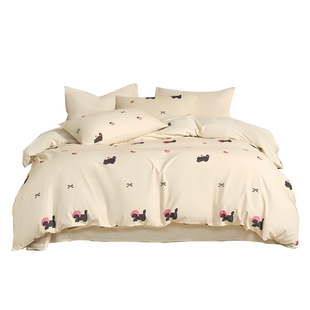 100支纯棉四件套全棉磨毛可爱小猫数码印花床单秋冬新款磨毛床品