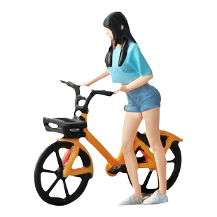 1:64单车少女 微缩人偶模型小比例场景搭配拍摄道具沙盘摆件迷你