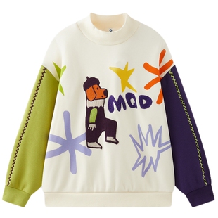 【设计师系列】MQD童装男童加绒卫衣25冬新款儿童半高领撞色上衣