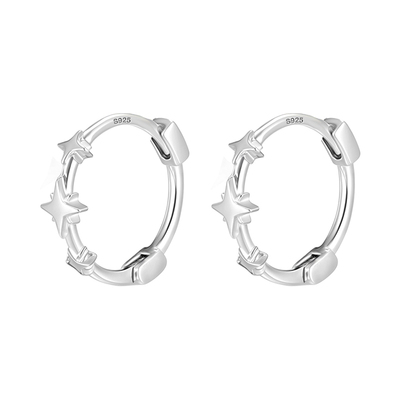 不对称星星耳环女纯银针耳圈男