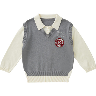 博睿恩宝宝假两件针织衬衫春新款