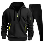 跨境男士潮流工装风连帽卫衣套装秋冬休闲多口袋拉链连帽衫套装