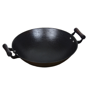双耳铁锅炒菜锅家用传统老式加厚无涂层圆底广西陆川生铁锅已开锅