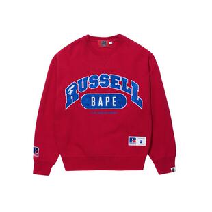BAPE X RUSSELL联名男装秋冬猿人字母迷彩圆领卫衣113910L