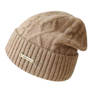 日系简约麻花针织帽秋冬时尚慵懒风堆堆帽男女同款防寒护耳毛线帽