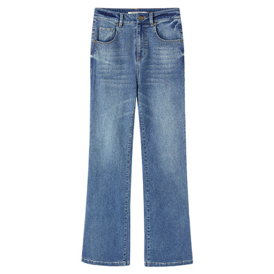 简约通勤高腰显瘦百搭直筒牛仔裤