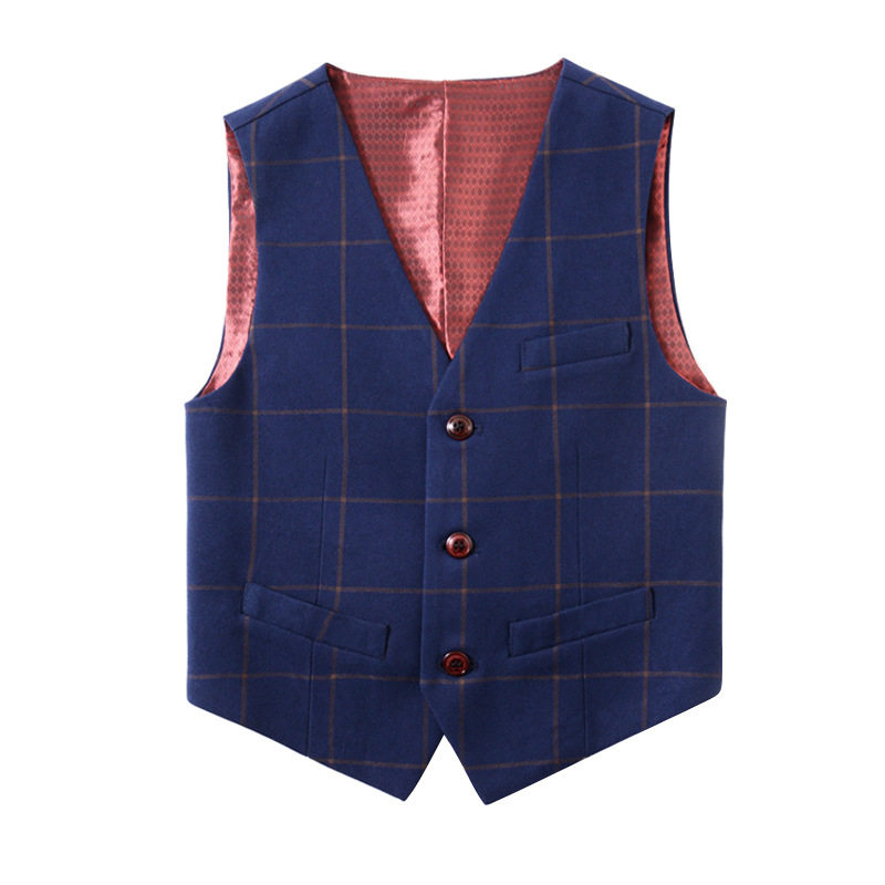 藏青色格纹花童礼服马甲外套