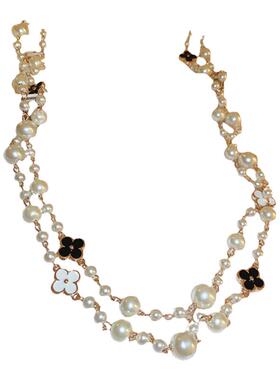 法式小香风珍珠滴油花朵双层长