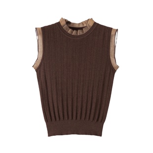 晚白2026年春新款莱赛尔棉上衣气质玻璃纱拼接内搭外穿针织背心女