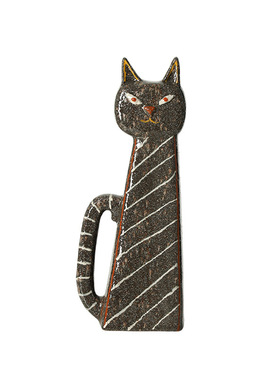 现代侘寂抽象手绘条纹猫陶瓷摆件