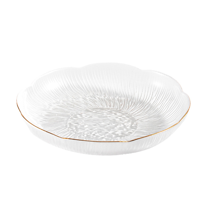 日式金边玻璃碗 透明家用高颜值水果沙拉碗ins风甜品盘碗餐具套装