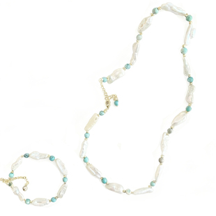 REDMOON天然巴洛克珍珠时尚小众串珠女款轻奢绿松石项链手链套装