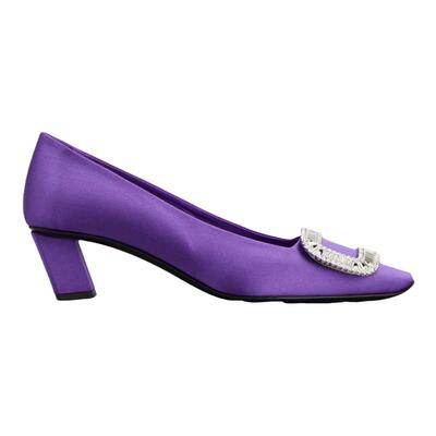 RogerVivier/罗杰维维亚女士高跟鞋缎面水晶搭扣方形鞋头新款