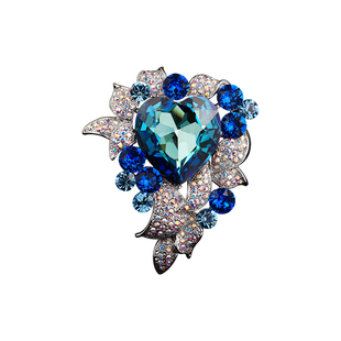 兰盈海洋之心胸针  奥地利水晶胸花欧美风OL毛衣链女丝巾扣配饰品