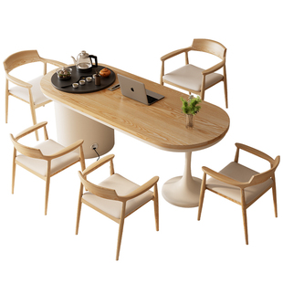 原木色实木茶桌椅组合家用小户型阳台泡茶桌办公室现代轻奢茶台