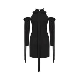 AtelierMissLu【迷情摇曳】2024秋冬多飘带设计修身落肩连衣裙