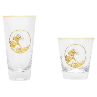 大英博物馆神奈川冲浪里烫金透明锤纹玻璃杯水杯送女友生日礼物