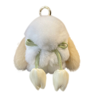 装死兔郁金香獭兔毛小兔子迷你汽车钥匙包包挂件礼物毛绒公仔可爱
