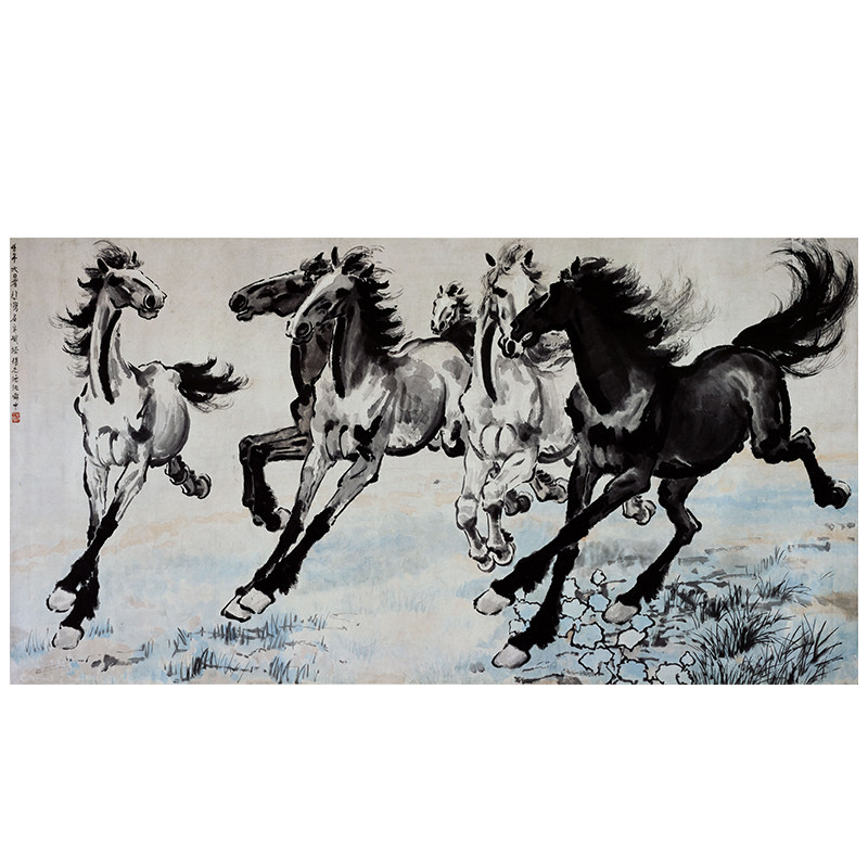 近 代徐悲鸿 六骏图国画动物画宣纸高清微喷复制客厅玄关装饰画芯