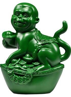 绿色木雕猴子摆件三合装饰工艺品