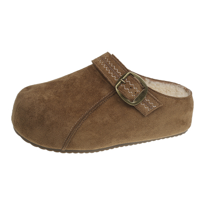 复古风厚底内增高加绒勃肯半拖鞋