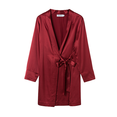 乃丝100%桑蚕丝轻中式可外穿睡袍