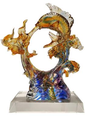 琉璃锦鲤博古架红色水晶工艺品