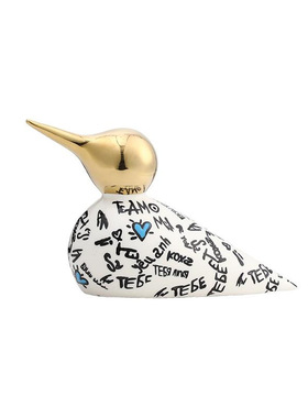 现代轻奢抽象图案金嘴雀陶瓷摆件