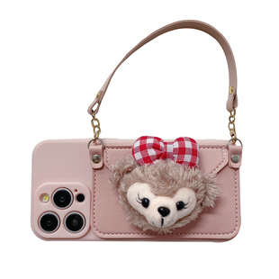 粉色雪莉公仔零钱包适用苹果16promax手机壳iPhone17pro秋冬13卡通15pro女款14plus防摔套12/11斜挎xs/xr挂绳