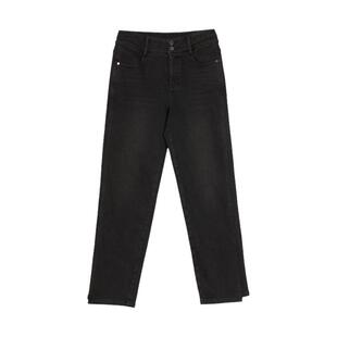 【自营】ELLE黑色高级感加绒修身显瘦牛仔裤女2024冬季新款高腰裤