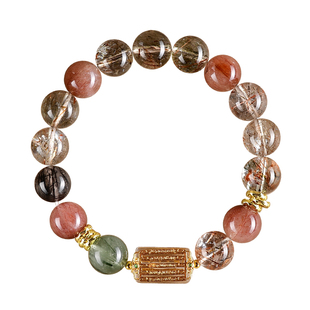 泰守富天然水晶手串天然黑金超七黑发晶招财水晶手链天然兔毛水晶