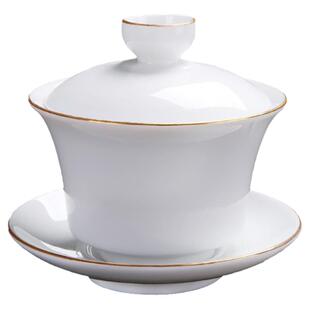 盖碗白瓷三才茶碗单个泡茶盖杯陶瓷带盖茶盏功夫茶具大号2024新款