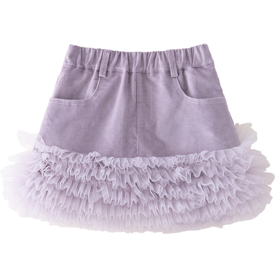 女童软萌灯芯绒网纱拼接半身裙